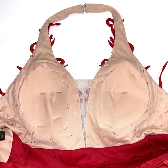 Say Yes To The Prom Embroidered Lace A-Line Dress Size 1 Pockets Backless Red - Picture 8 of 16